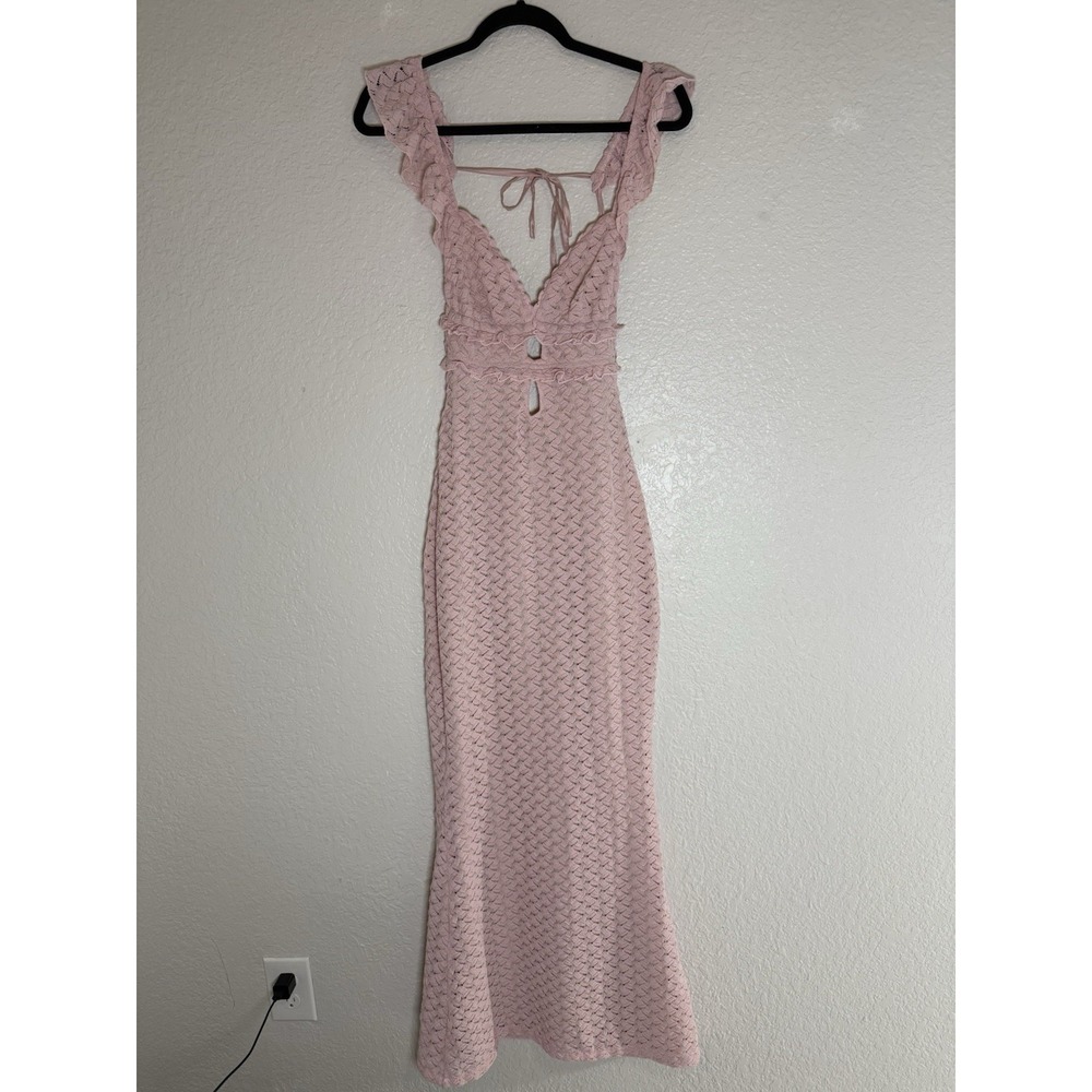 Meshki Ezra Lace Maxi Dress Ruffle Open Back Sz XS Side Zipper